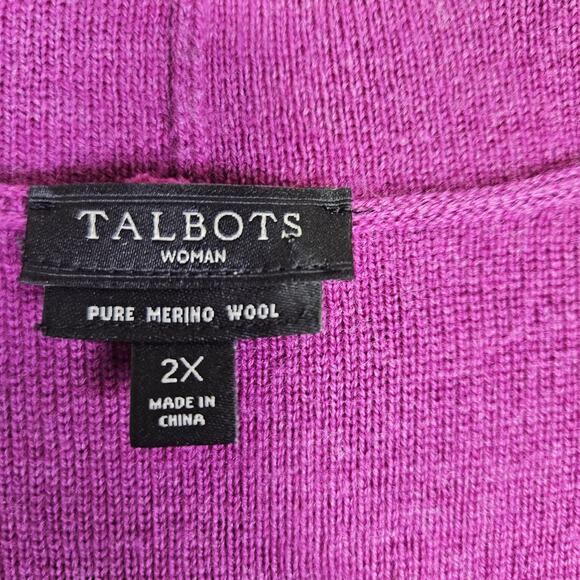 Talbots Womens 2X Merino Wool Cardigan Sweater Scallop Edge Open Front Pockets - Picture 14 of 16